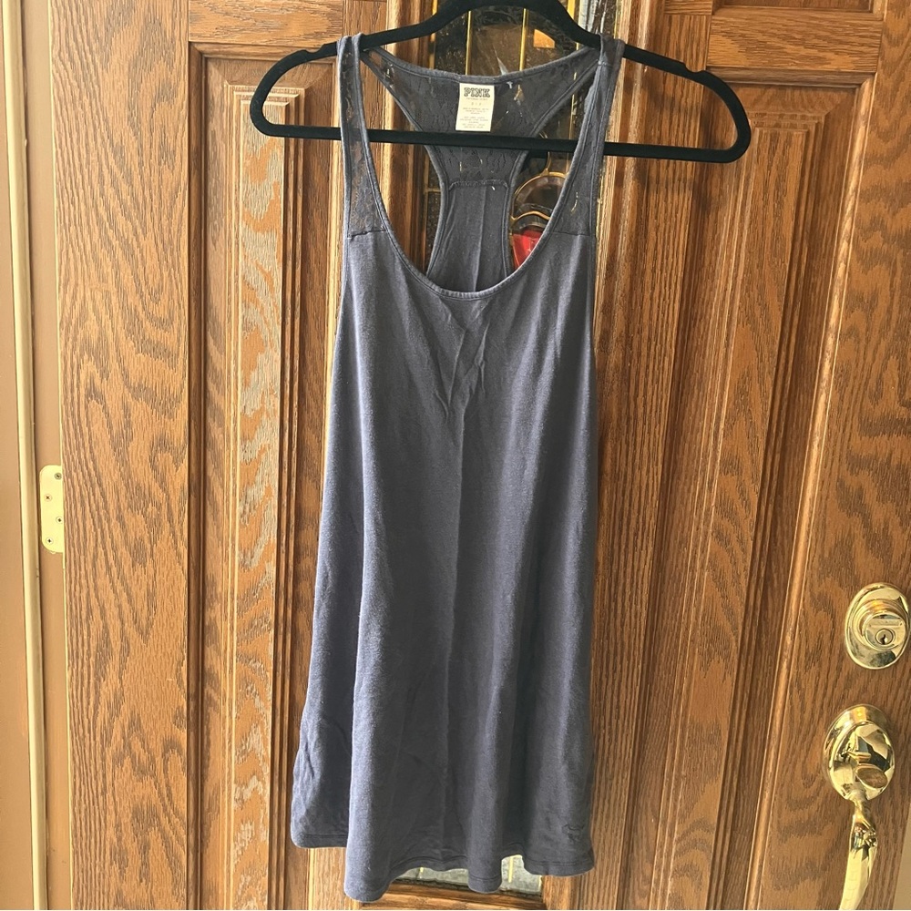 Victoria Secret Pink Women's‎ Gray Lacy  Racer Back Tank Top size Small Petite